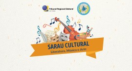 Imagem com fundo claro mostra ilustração colorida de um violino, notas musicais, máscara de teat...