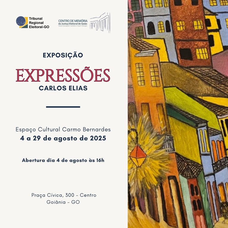 TRE-GO recebe exposição "Expressões", do artista Carlos Elias, em 04 de agosto 
