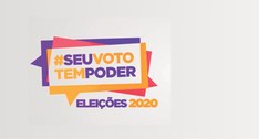 #PraCegoVer #PraTodosVerem: imagem mostra a logotipo das eleições 2020. Vários balões sobreposto...