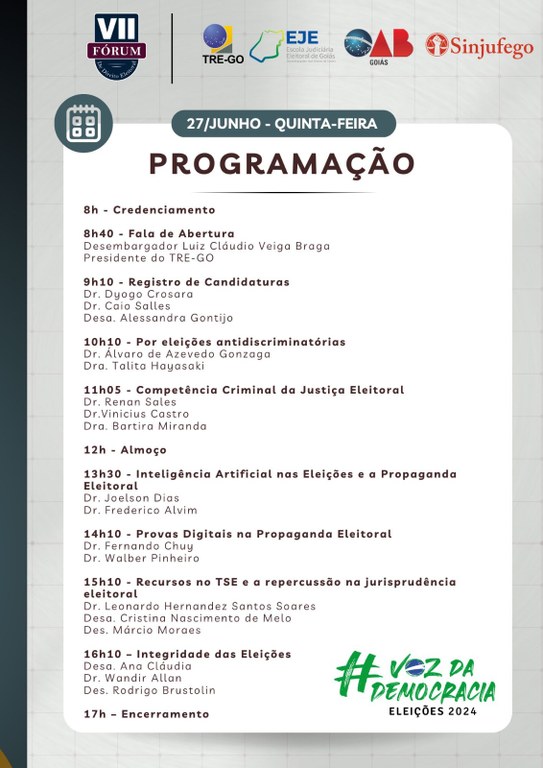 Programação 7º Fórum de Direito Eleitoral